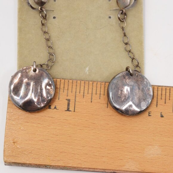 Sterling Silver Drop Earrings Pierced Round Boho Neutral Oval Dangle VTG Mom - Picture 6 of 13